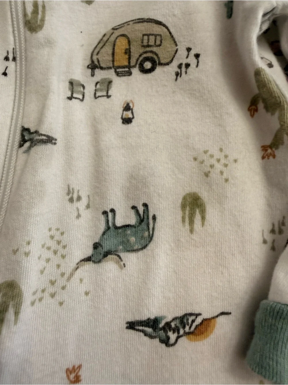 Gerber Cream Floral Footed One-Piece with Sage Trim